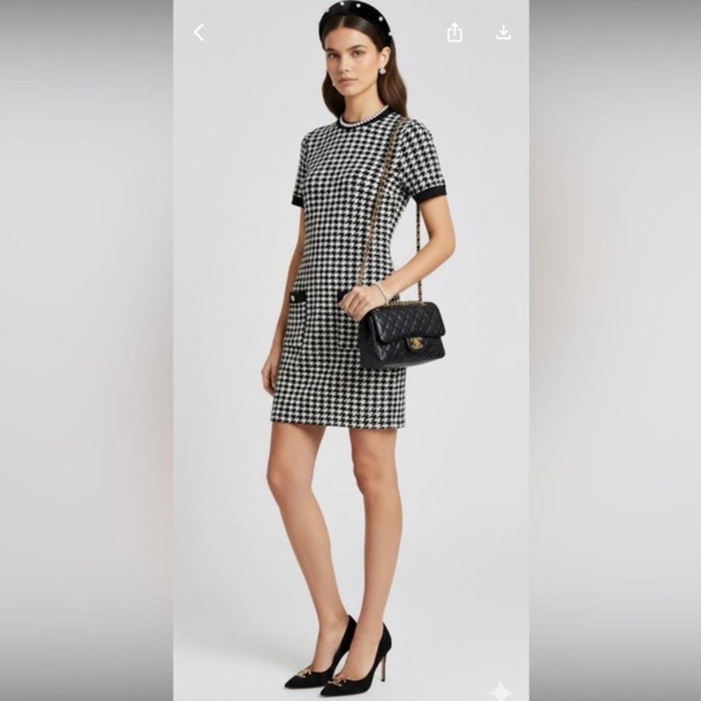 Black & White Houndstooth Short Sleeve Dress
